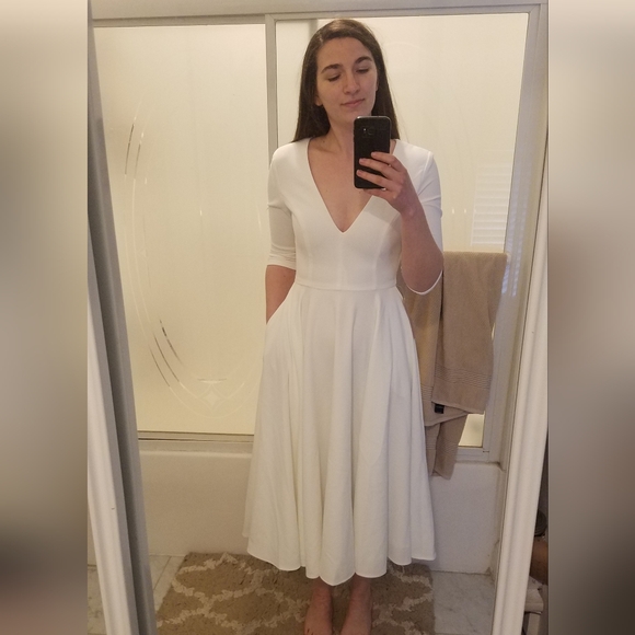 BHLDN Anthropologie Valdis Midi Wedding Dress Gown 4 Ivory White / Cream V Neck - Picture 2 of 7